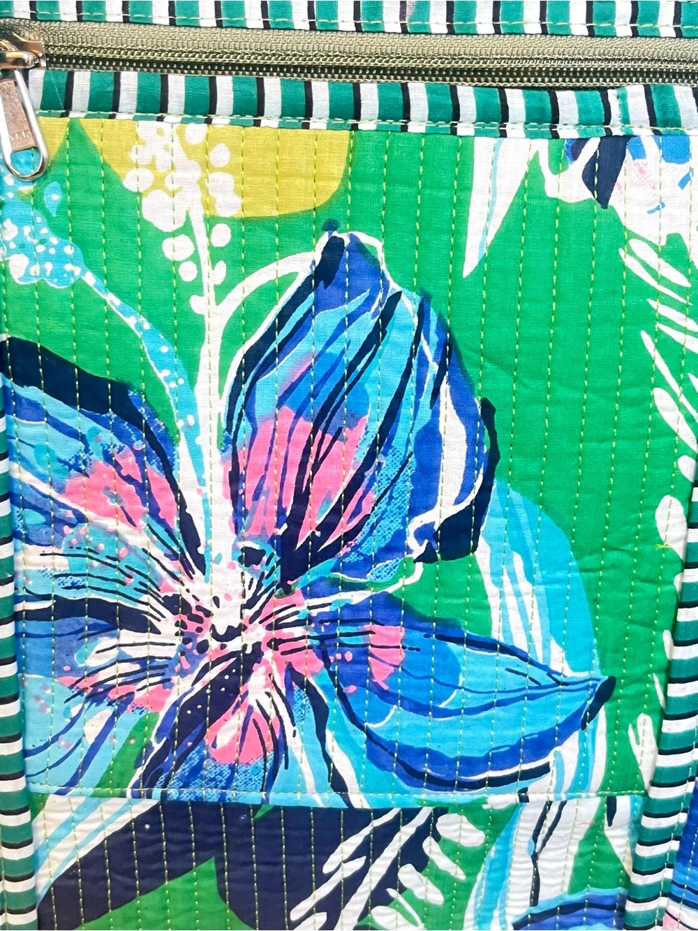 100% Cotton Handmade Green Floral Tropical Beach Tote Bag Summer Resort Vacation - Picture 4 of 8